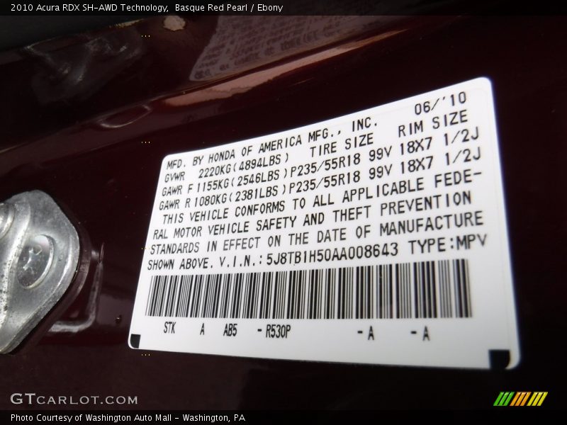 Basque Red Pearl / Ebony 2010 Acura RDX SH-AWD Technology