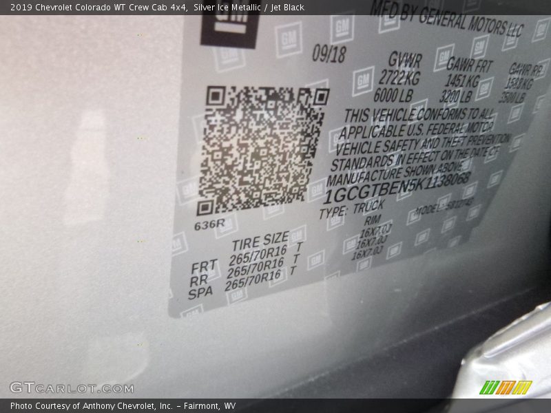 Silver Ice Metallic / Jet Black 2019 Chevrolet Colorado WT Crew Cab 4x4