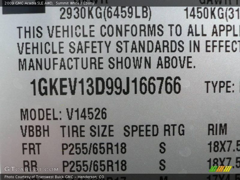 Summit White / Ebony 2009 GMC Acadia SLE AWD