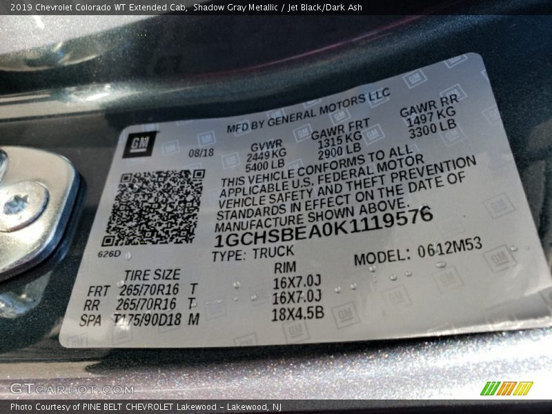 Shadow Gray Metallic / Jet Black/Dark Ash 2019 Chevrolet Colorado WT Extended Cab