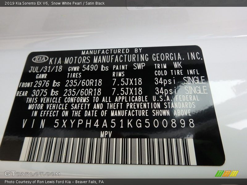 Snow White Pearl / Satin Black 2019 Kia Sorento EX V6