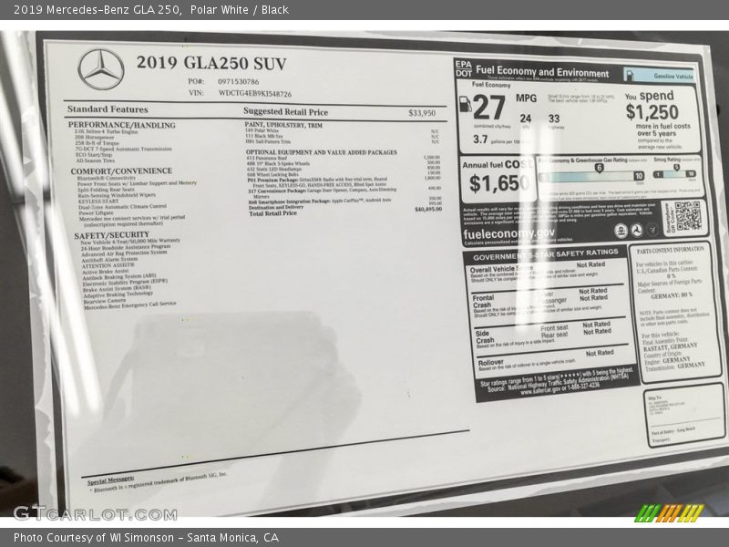 Polar White / Black 2019 Mercedes-Benz GLA 250