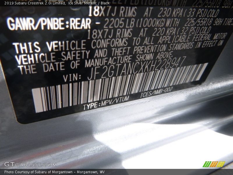 Ice Silver Metallic / Black 2019 Subaru Crosstrek 2.0i Limited