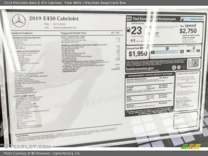 Polar White / Macchiato Beige/Yacht Blue 2019 Mercedes-Benz E 450 Cabriolet