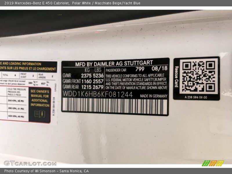 Polar White / Macchiato Beige/Yacht Blue 2019 Mercedes-Benz E 450 Cabriolet