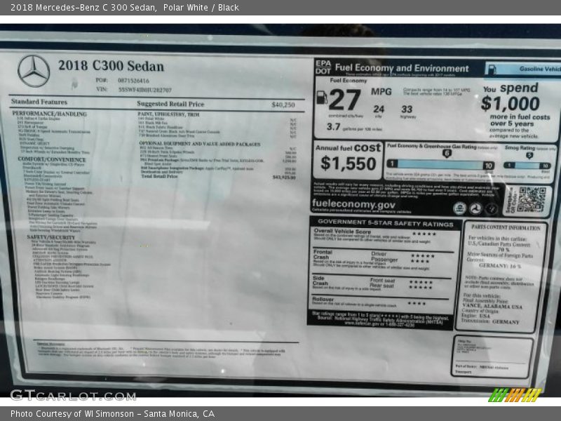 Polar White / Black 2018 Mercedes-Benz C 300 Sedan