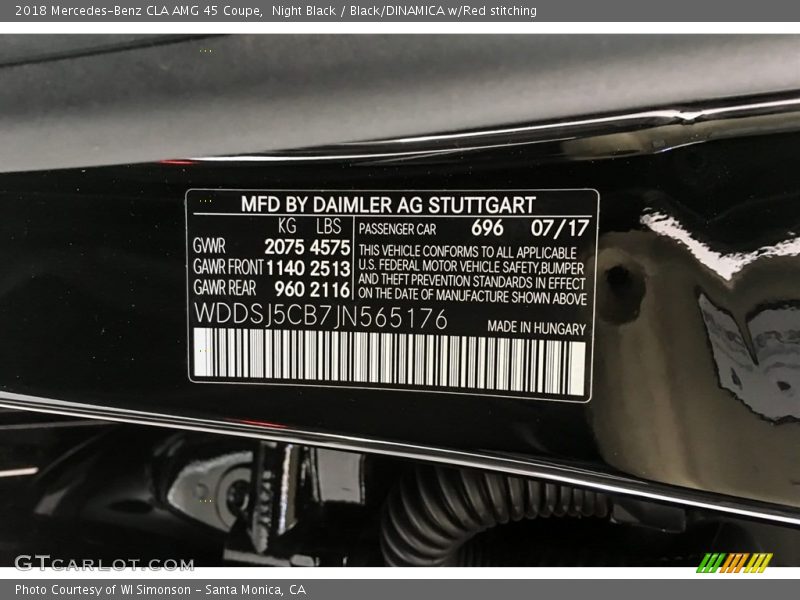 Night Black / Black/DINAMICA w/Red stitching 2018 Mercedes-Benz CLA AMG 45 Coupe