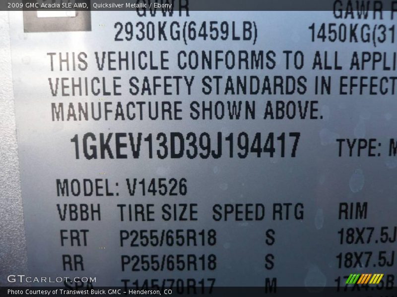 Quicksilver Metallic / Ebony 2009 GMC Acadia SLE AWD