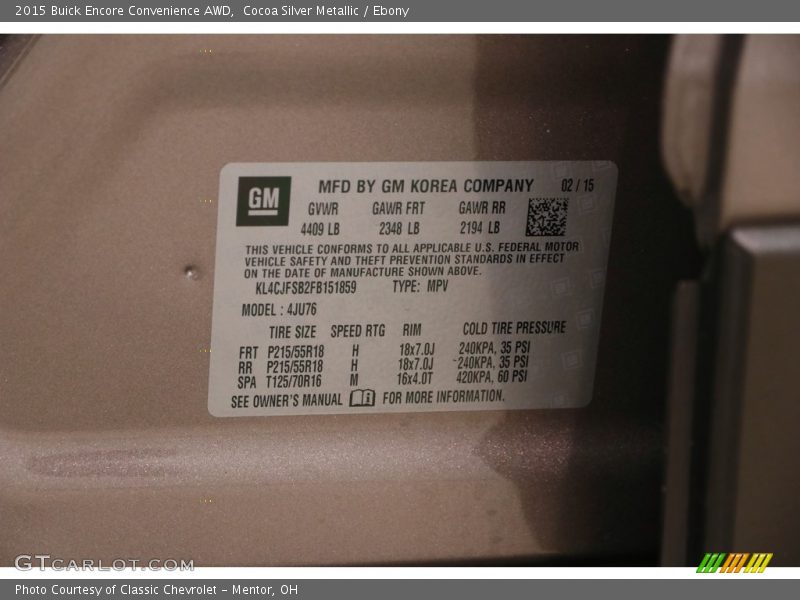 Cocoa Silver Metallic / Ebony 2015 Buick Encore Convenience AWD