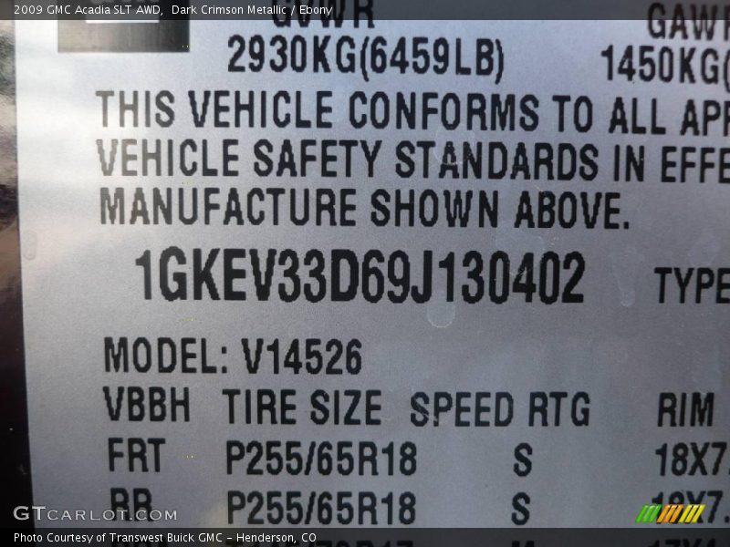 Dark Crimson Metallic / Ebony 2009 GMC Acadia SLT AWD