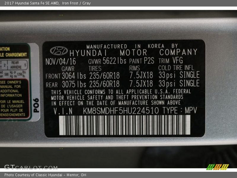 Iron Frost / Gray 2017 Hyundai Santa Fe SE AWD