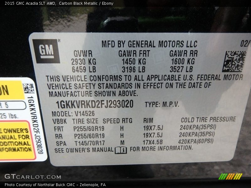 Carbon Black Metallic / Ebony 2015 GMC Acadia SLT AWD
