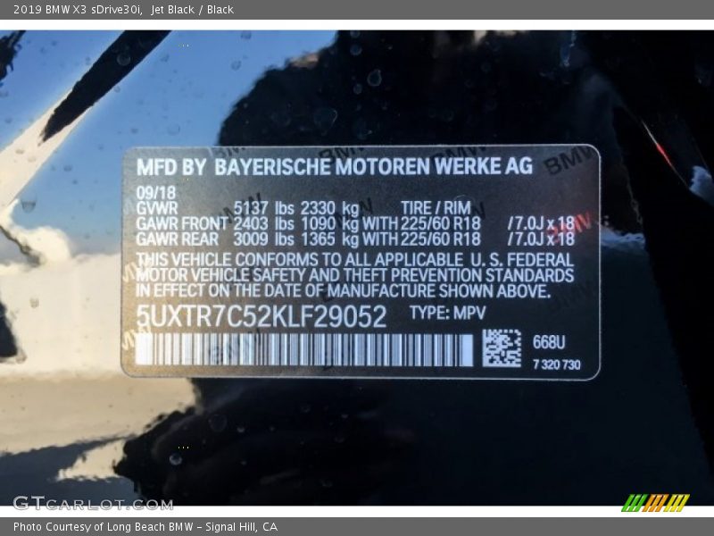 Jet Black / Black 2019 BMW X3 sDrive30i
