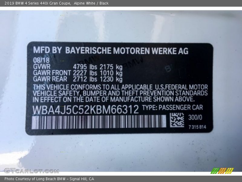 Alpine White / Black 2019 BMW 4 Series 440i Gran Coupe
