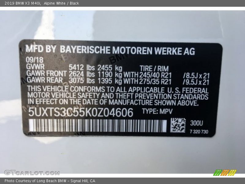 Alpine White / Black 2019 BMW X3 M40i