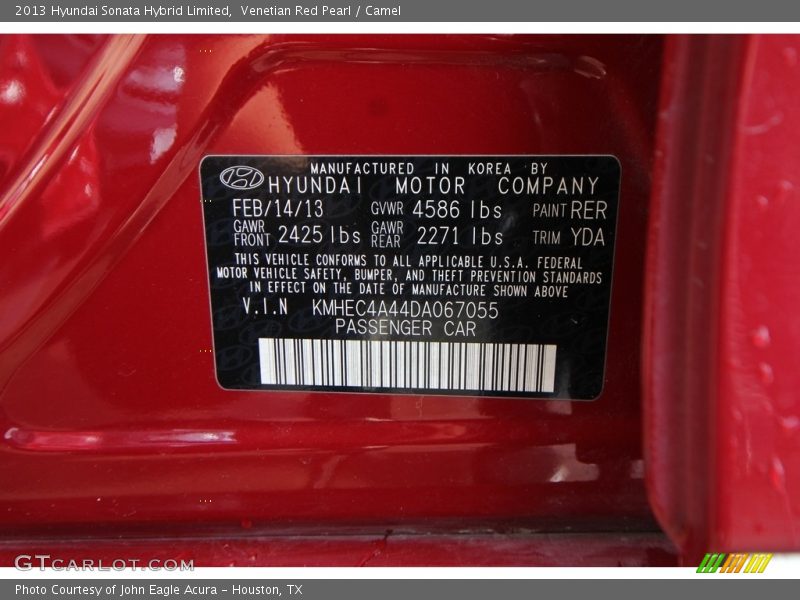 Venetian Red Pearl / Camel 2013 Hyundai Sonata Hybrid Limited