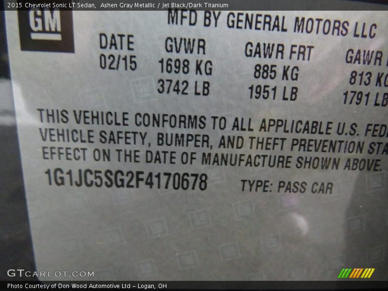 Ashen Gray Metallic / Jet Black/Dark Titanium 2015 Chevrolet Sonic LT Sedan