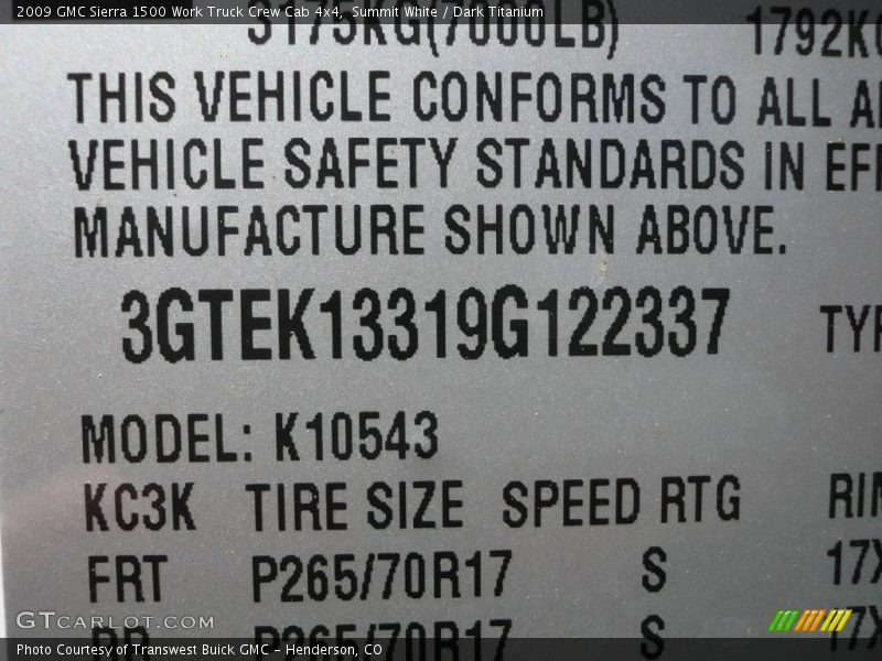 Summit White / Dark Titanium 2009 GMC Sierra 1500 Work Truck Crew Cab 4x4