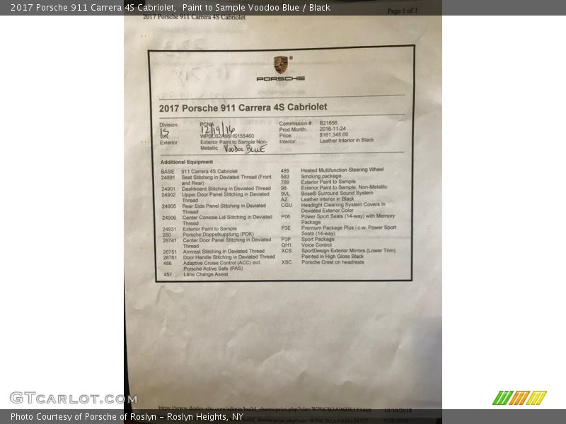  2017 911 Carrera 4S Cabriolet Window Sticker