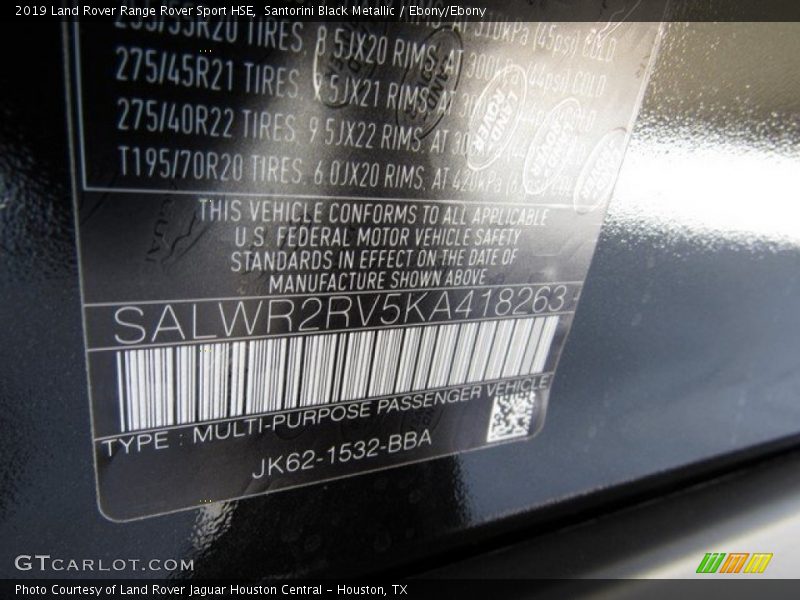 Santorini Black Metallic / Ebony/Ebony 2019 Land Rover Range Rover Sport HSE
