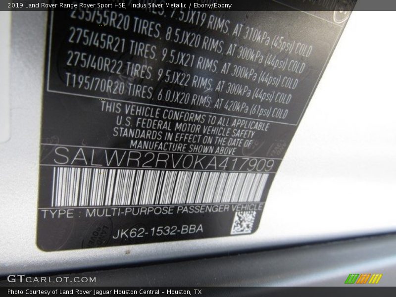 Indus Silver Metallic / Ebony/Ebony 2019 Land Rover Range Rover Sport HSE