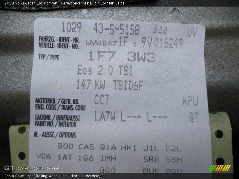 Reflex Silver Metallic / Cornsilk Beige 2009 Volkswagen Eos Komfort