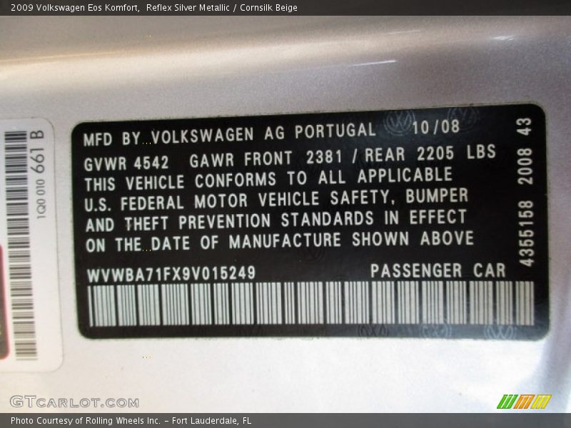Reflex Silver Metallic / Cornsilk Beige 2009 Volkswagen Eos Komfort