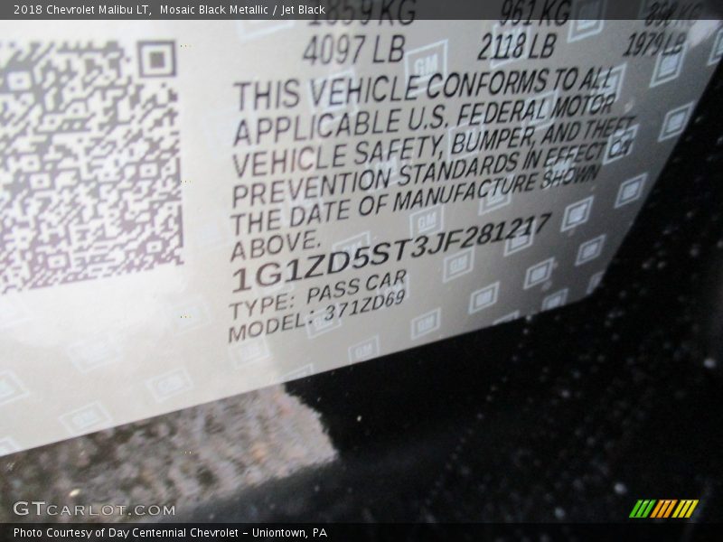 Mosaic Black Metallic / Jet Black 2018 Chevrolet Malibu LT