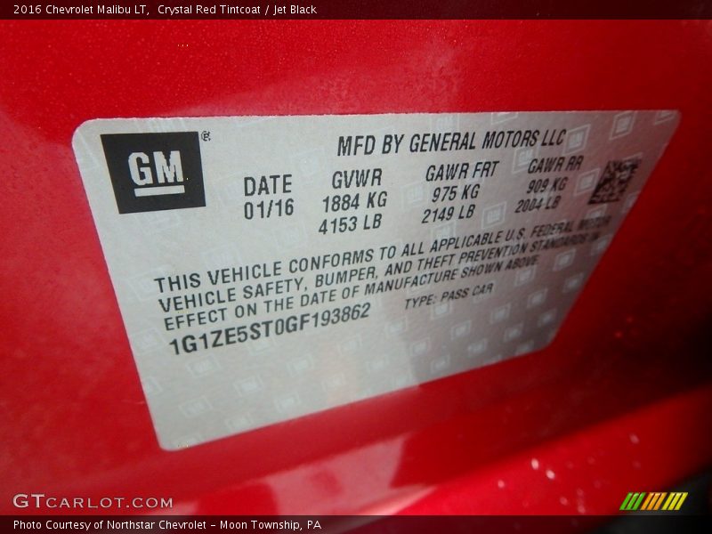 Crystal Red Tintcoat / Jet Black 2016 Chevrolet Malibu LT