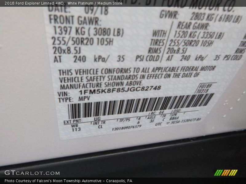 White Platinum / Medium Stone 2018 Ford Explorer Limited 4WD