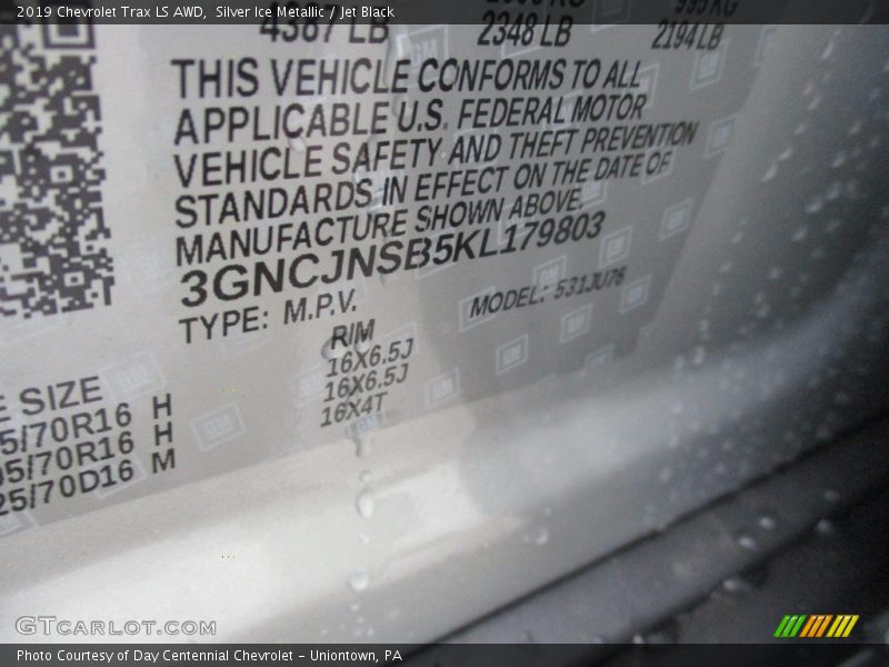 Silver Ice Metallic / Jet Black 2019 Chevrolet Trax LS AWD