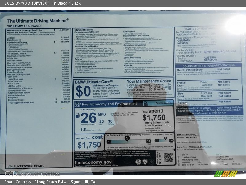 Jet Black / Black 2019 BMW X3 sDrive30i