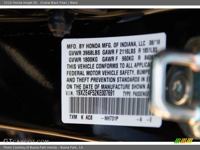 Crystal Black Pearl / Black 2019 Honda Insight EX