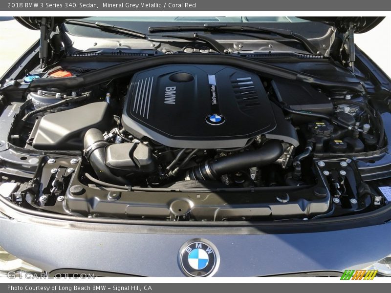 Mineral Grey Metallic / Coral Red 2018 BMW 3 Series 340i Sedan