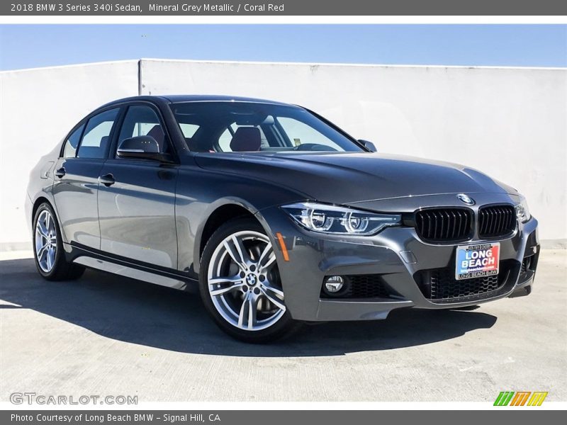 Mineral Grey Metallic / Coral Red 2018 BMW 3 Series 340i Sedan