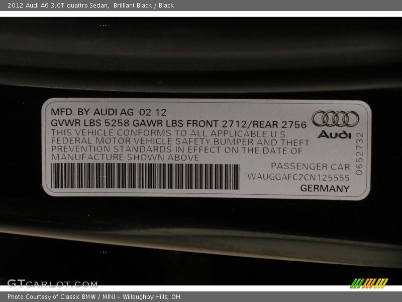 Brilliant Black / Black 2012 Audi A6 3.0T quattro Sedan