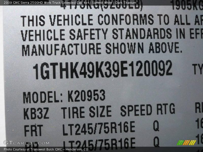 Summit White / Dark Titanium 2009 GMC Sierra 2500HD Work Truck Extended Cab 4x4