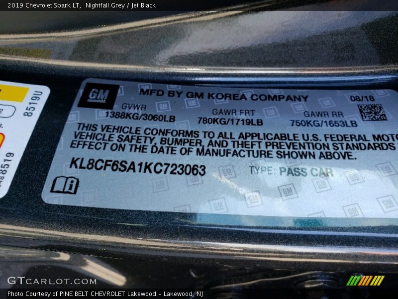 Nightfall Grey / Jet Black 2019 Chevrolet Spark LT