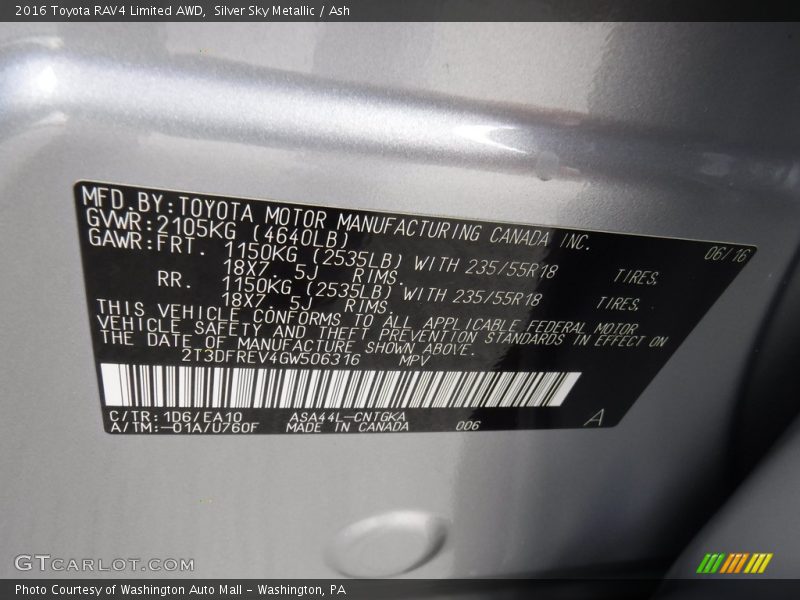 Silver Sky Metallic / Ash 2016 Toyota RAV4 Limited AWD