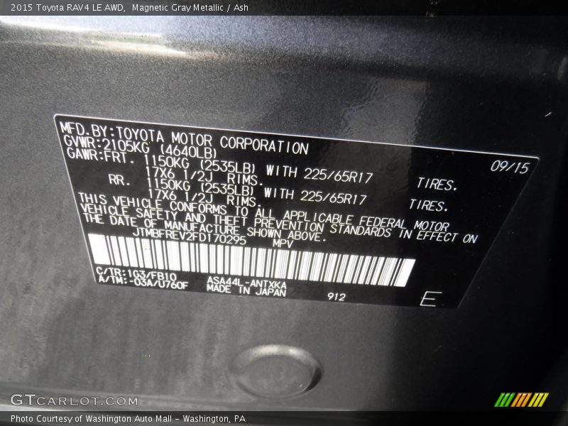 Magnetic Gray Metallic / Ash 2015 Toyota RAV4 LE AWD