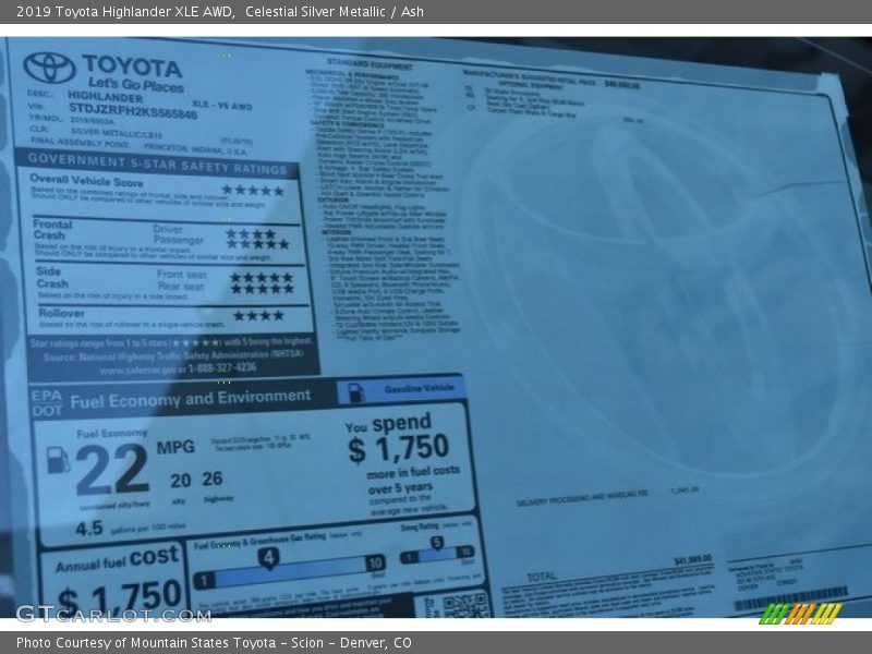Celestial Silver Metallic / Ash 2019 Toyota Highlander XLE AWD
