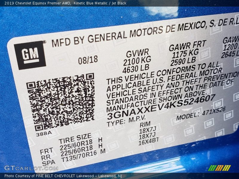 Kinetic Blue Metallic / Jet Black 2019 Chevrolet Equinox Premier AWD