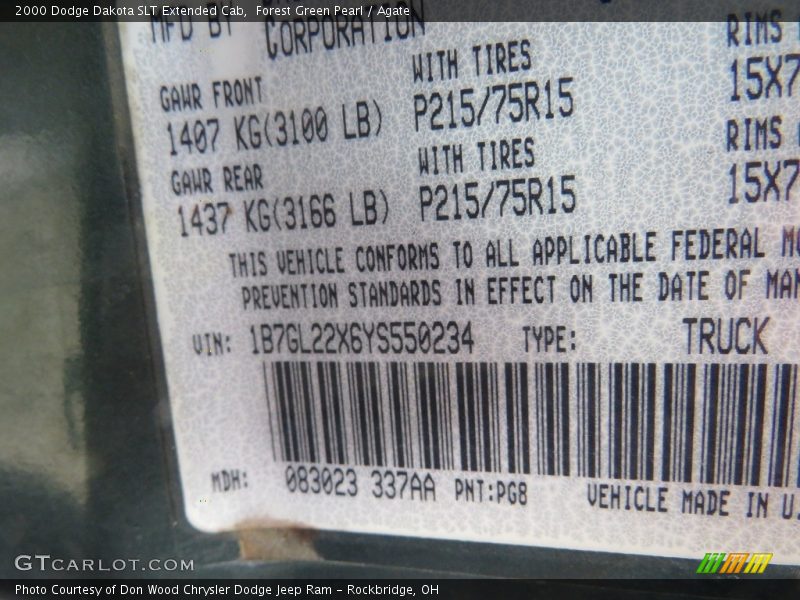 Forest Green Pearl / Agate 2000 Dodge Dakota SLT Extended Cab