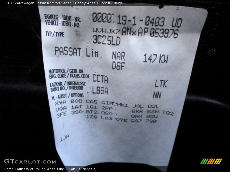 Candy White / Cornsilk Beige 2010 Volkswagen Passat Komfort Sedan