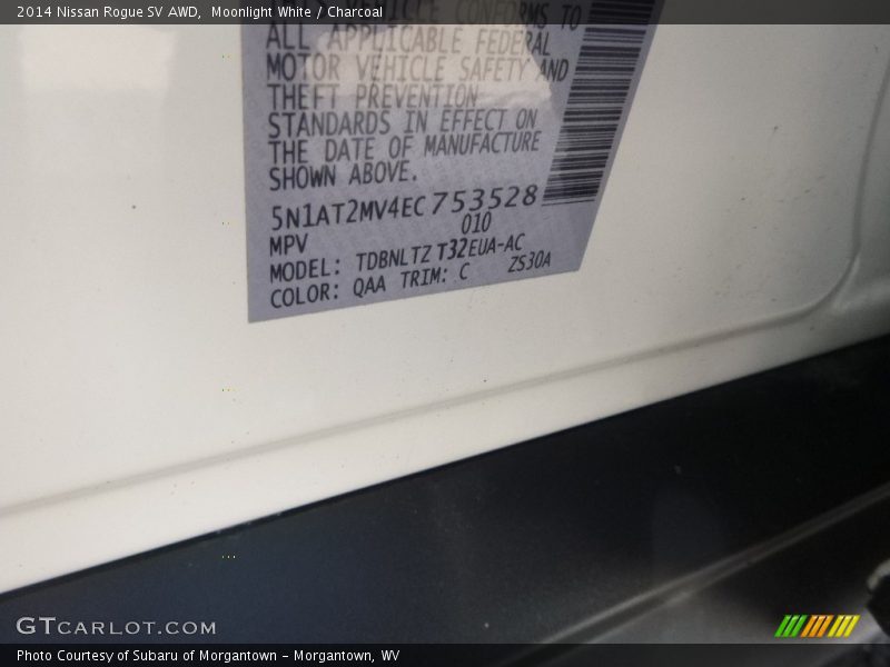 Moonlight White / Charcoal 2014 Nissan Rogue SV AWD