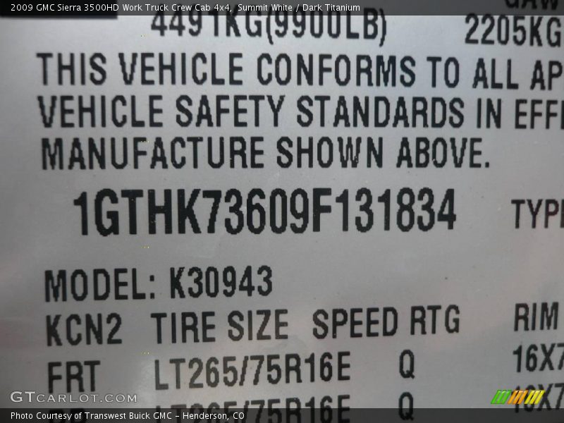 Summit White / Dark Titanium 2009 GMC Sierra 3500HD Work Truck Crew Cab 4x4