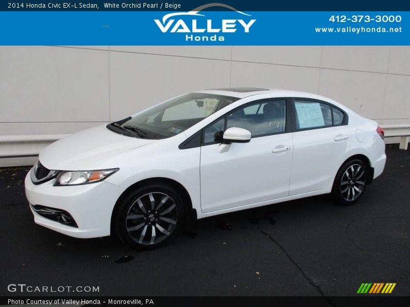 White Orchid Pearl / Beige 2014 Honda Civic EX-L Sedan