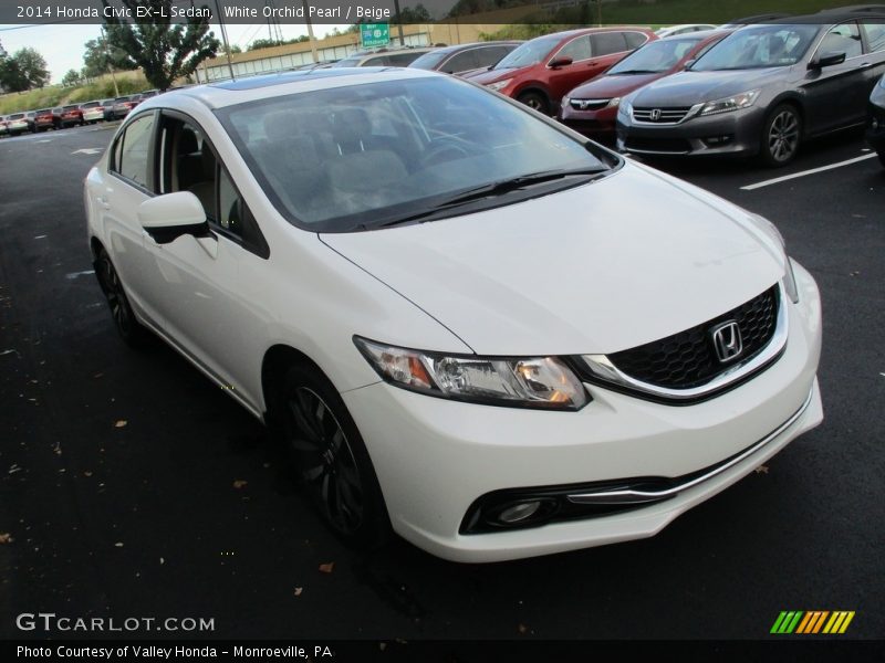 White Orchid Pearl / Beige 2014 Honda Civic EX-L Sedan
