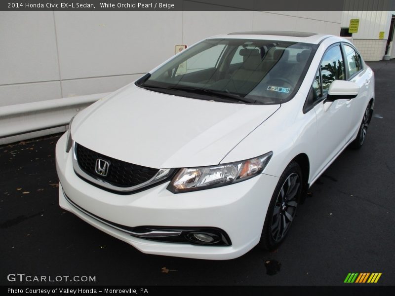 White Orchid Pearl / Beige 2014 Honda Civic EX-L Sedan