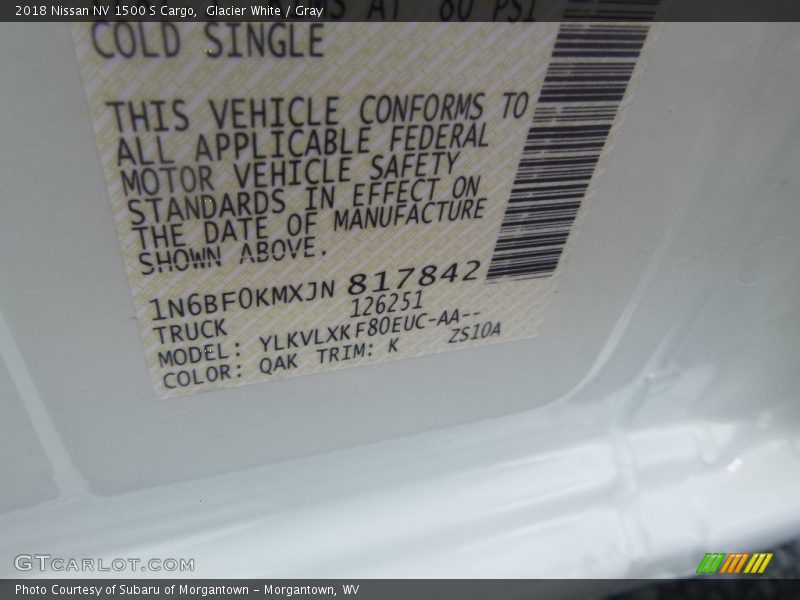 Glacier White / Gray 2018 Nissan NV 1500 S Cargo